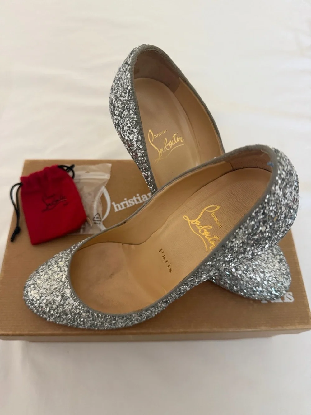 Christian Louboutin Silver Glitter Round-Toe Pumps - Picture 2 of 10